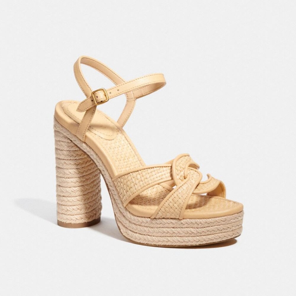 Worn Once! Coach Talina Size 8.5: Natural Platform Espadrille Raffia Sandals